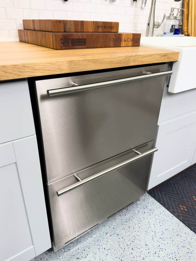 Elica Riserva Double Drawer Undercounted Refrigerator installed in Chef Anthony's Kitchen