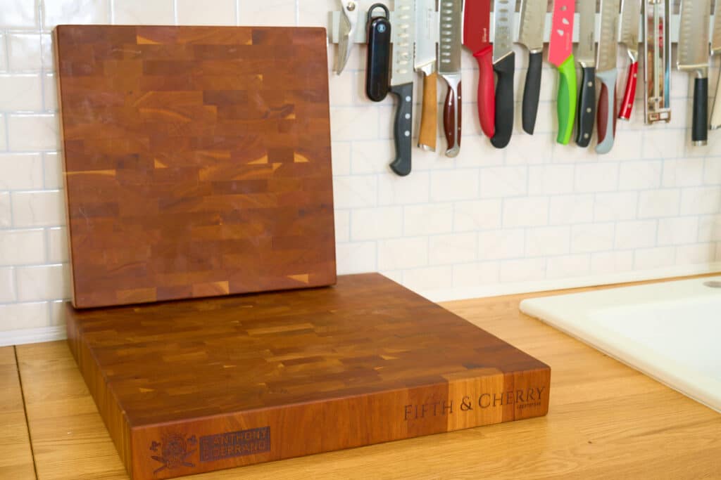 Fifth and Cherry Cutting boards in Chef Anthony's kitchen